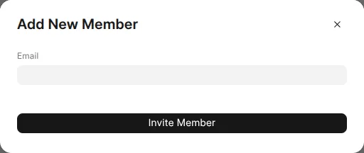 The Add New Member window with an email field and an Invite Member button