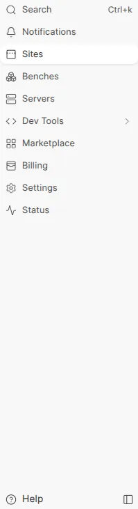 The Zinye Cloud dashboard menu, showing Sites, Marketplace, Billing, Settings and Status